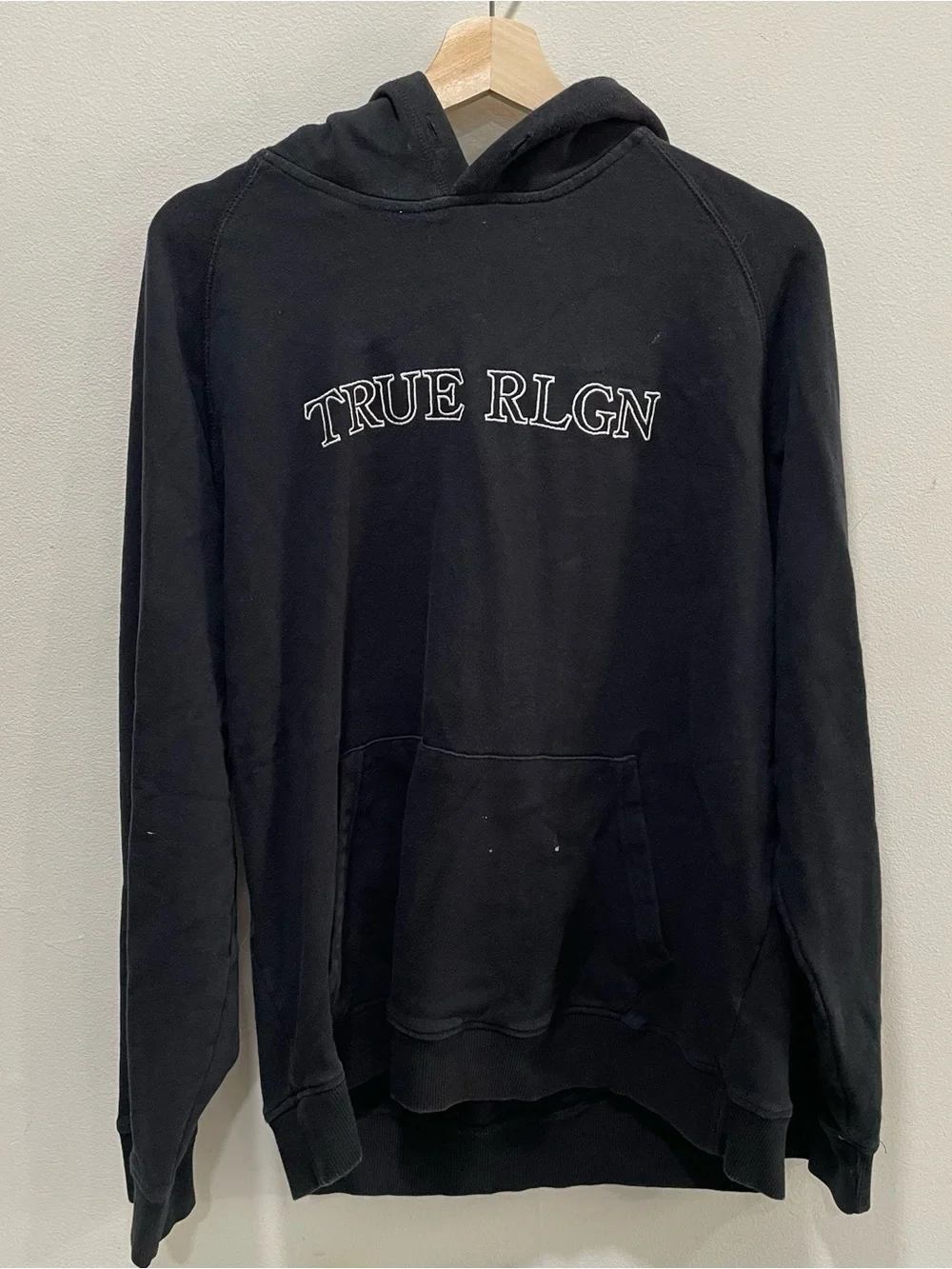 True Religion Black Pullover Hoodie with Arched Logo